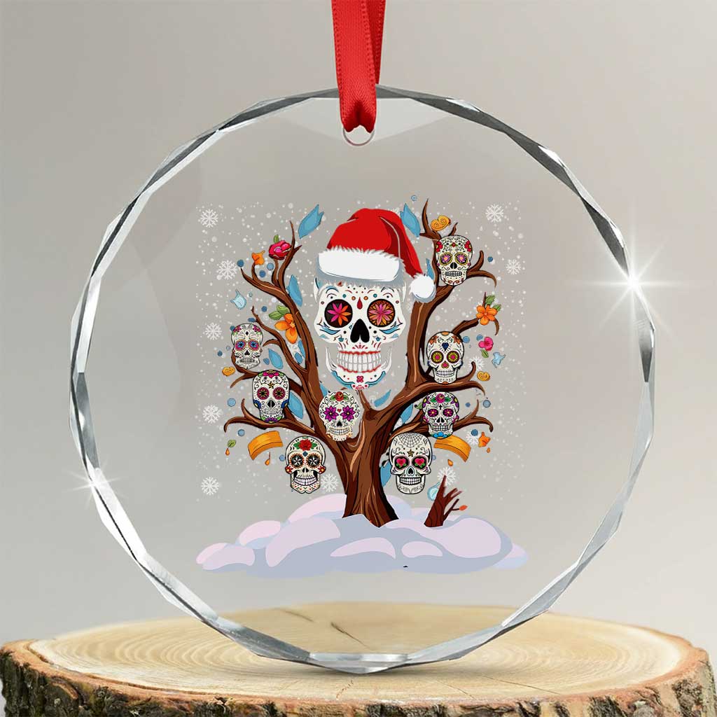 Mexico Xmas Crystal Glass Ornament Sugar Skull On Tree Funny Xmas TS09 Transparent Glass 3'' Circle Print Your Wear