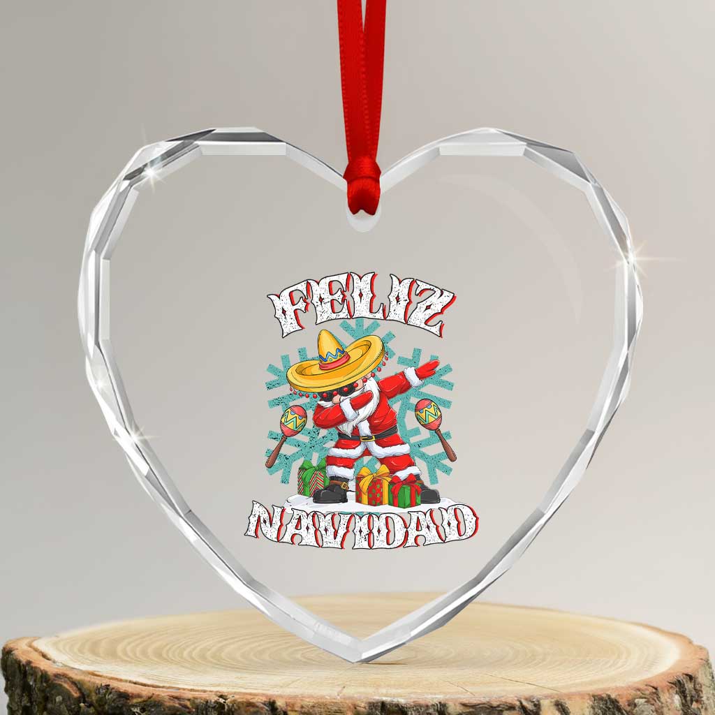 Mexico Xmas Heart Crystal Glass Ornament Feliz Navidad Dabbing Spanish Sombrero TS09 Transparent Glass 3'' Heart Print Your Wear