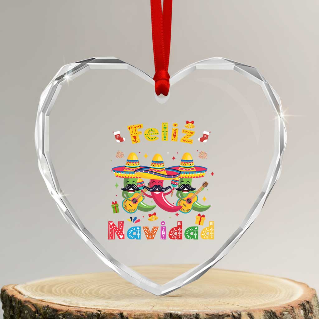 Mexico Xmas Heart Crystal Glass Ornament Feliz Navidad Mexican Fiesta Hot Pepper Guitar Party TS09 Transparent Glass 3'' Heart Print Your Wear