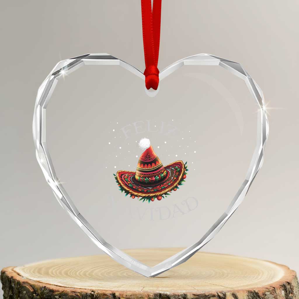 Mexico Xmas Heart Crystal Glass Ornament Feliz Navidad Santa Hat Sombrero TS09 Transparent Glass 3'' Heart Print Your Wear