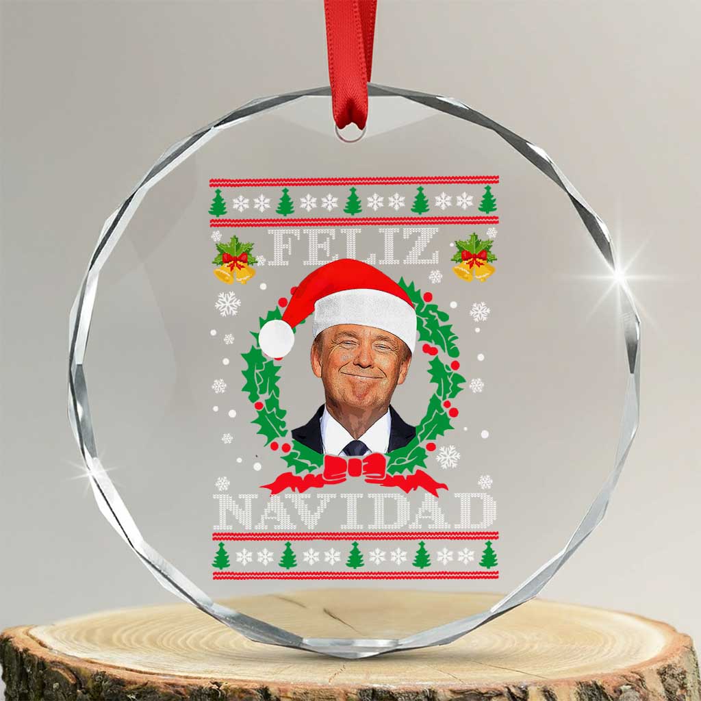 Mexico Xmas Trump Crystal Glass Ornament Feliz Navidad Funny Trump Santa Hat Xmas Ugly TS10 Transparent Glass 3'' Circle Print Your Wear