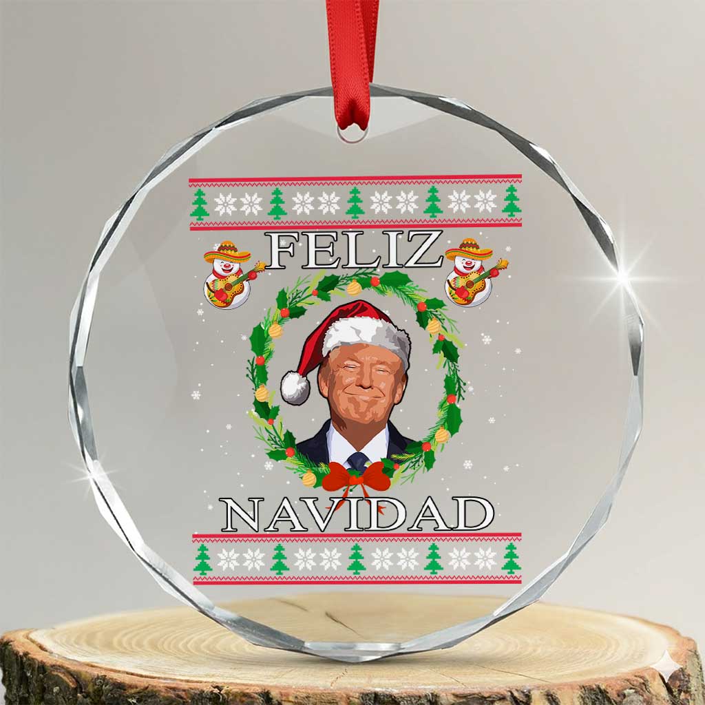Mexico Xmas Trump Crystal Glass Ornament Feliz Navidad Funny Trump Santa Ugly Christmas - Print Your Wear