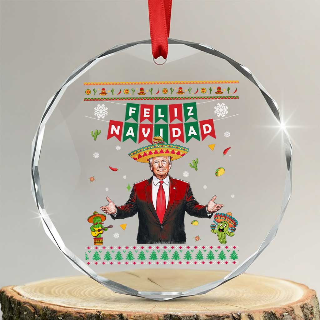 Mexico Xmas Trump Crystal Glass Ornament Feliz Navidad Xmas Funny Trump Santa Ugly Gift TS10 Transparent Glass 3'' Circle Print Your Wear