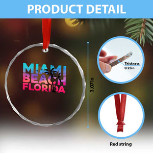 Miami Beach Florida Proud Crystal Glass Ornament Floridian Retro Palms Trees