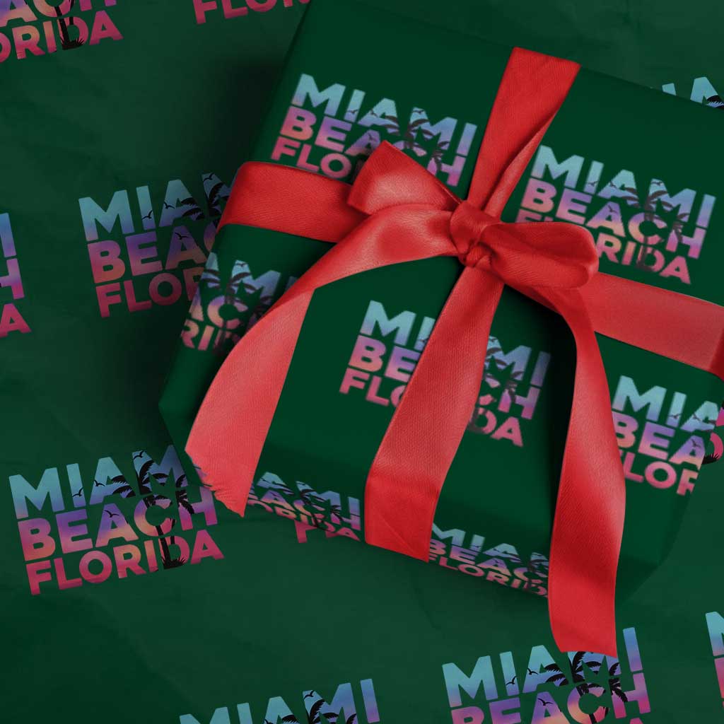 Miami Beach Florida Proud Wrapping Paper Roll Floridian Retro Palms Trees TS14 Green Print Your Wear