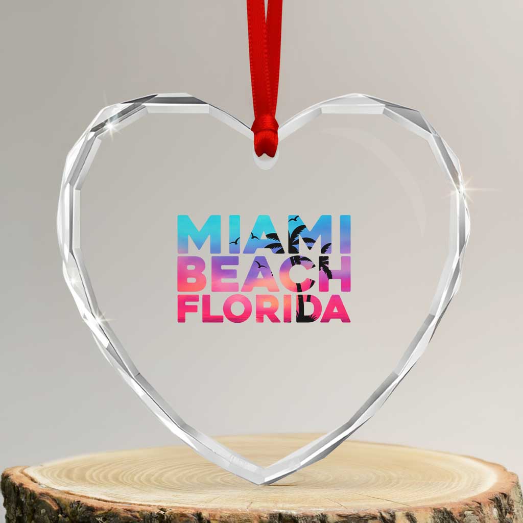 Miami Beach Florida Proud Heart Crystal Glass Ornament Floridian Retro Palms Trees TS14 Transparent Glass 3'' Heart Print Your Wear