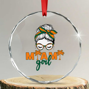 Miami Girl Messy Bun Bandana Crystal Glass Ornament South Florida Pride Palm Trees TS02 Transparent Glass 3'' Circle Print Your Wear