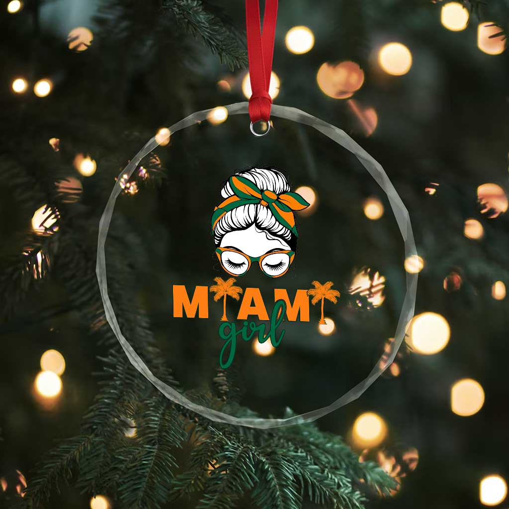 Miami Girl Messy Bun Bandana Crystal Glass Ornament South Florida Pride Palm Trees TS02 Print Your Wear
