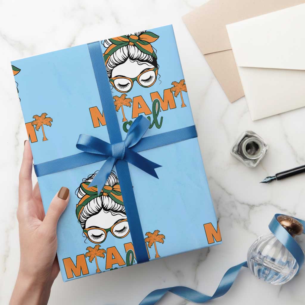 Miami Girl Messy Bun Bandana Wrapping Paper Roll South Florida Pride Palm Trees TS02 Light Blue Print Your Wear