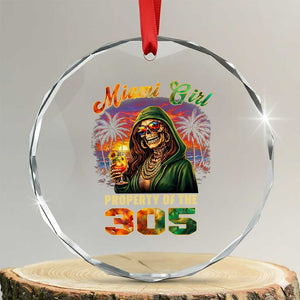 Miami Girl Skeleton Property of the 305 Crystal Glass Ornament Tropical City Florida Pride Street Style TS02 Transparent Glass 3'' Circle Print Your Wear