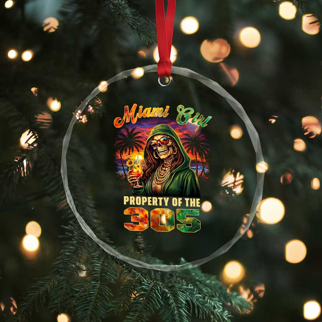 Miami Girl Skeleton Property of the 305 Crystal Glass Ornament Tropical City Florida Pride Street Style TS02 Print Your Wear