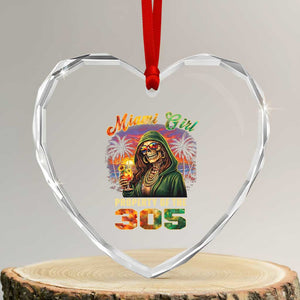 Miami Girl Skeleton Property of the 305 Heart Crystal Glass Ornament Tropical City Florida Pride Street Style TS02 Transparent Glass 3'' Heart Print Your Wear