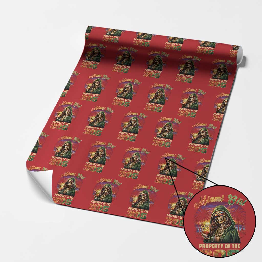 Miami Girl Skeleton Property of the 305 Wrapping Paper Roll Tropical City Florida Pride Street Style TS02 Red Print Your Wear