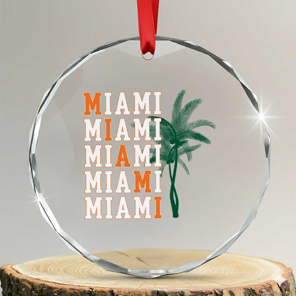 Miami Pride Palm Tree Graphic Crystal Glass Ornament Orange and Green Tropical City Vibes TS02 Transparent Glass 3'' Circle Print Your Wear