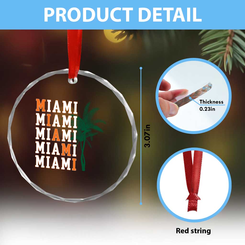 Miami Pride Palm Tree Graphic Crystal Glass Ornament Orange and Green Tropical City Vibes TS02 Print Your Wear