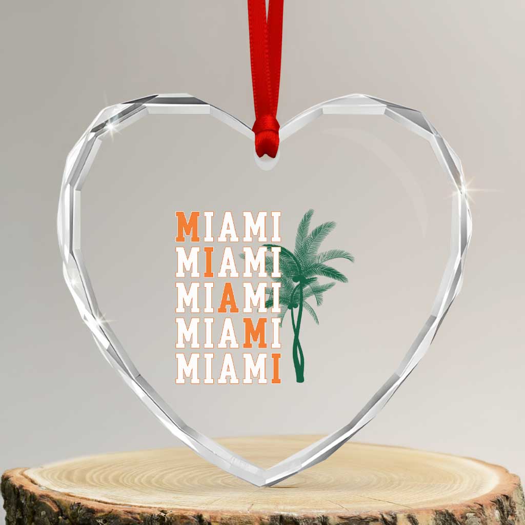 Miami Pride Palm Tree Graphic Heart Crystal Glass Ornament Orange and Green Tropical City Vibes TS02 Transparent Glass 3'' Heart Print Your Wear