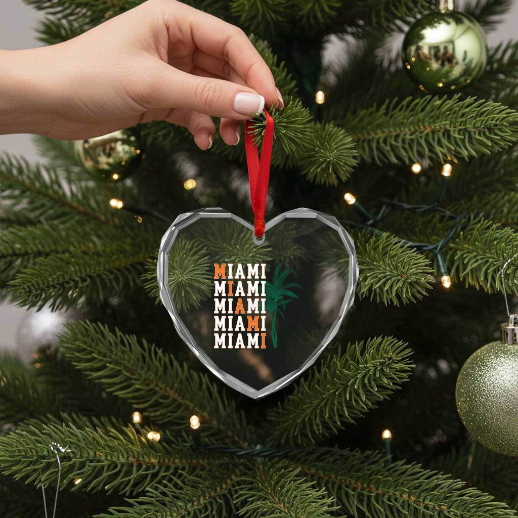 Miami Pride Palm Tree Graphic Heart Crystal Glass Ornament Orange and Green Tropical City Vibes TS02 Print Your Wear