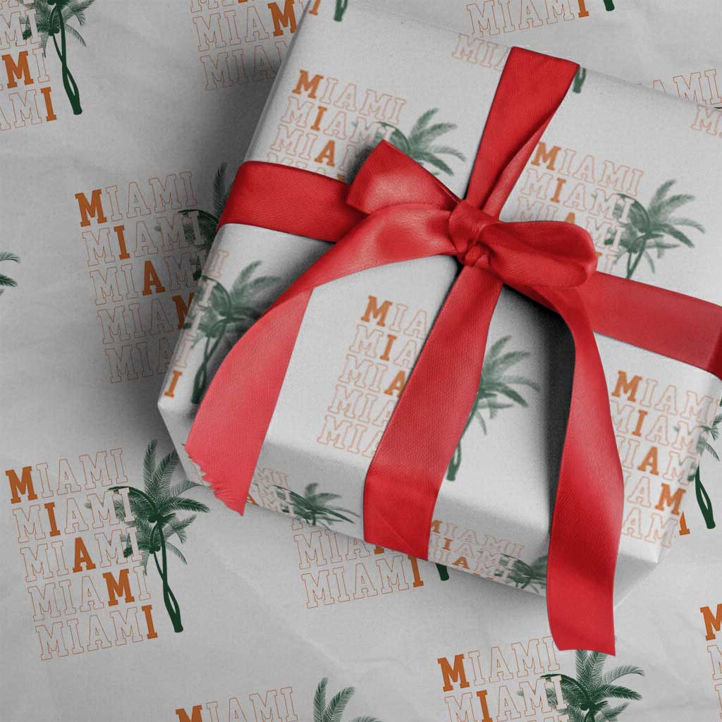 Miami Pride Palm Tree Graphic Wrapping Paper Roll Orange and Green Tropical City Vibes TS02 White Print Your Wear
