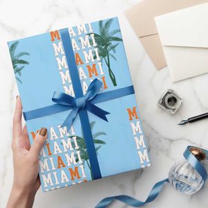 Miami Pride Palm Tree Graphic Wrapping Paper Roll Orange and Green Tropical City Vibes TS02 Light Blue Print Your Wear