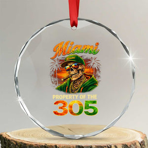 Miami Property of the 305 Skeleton Graphic Crystal Glass Ornament Street King with Sunset Florida Swag TS02 Transparent Glass 3'' Circle Print Your Wear