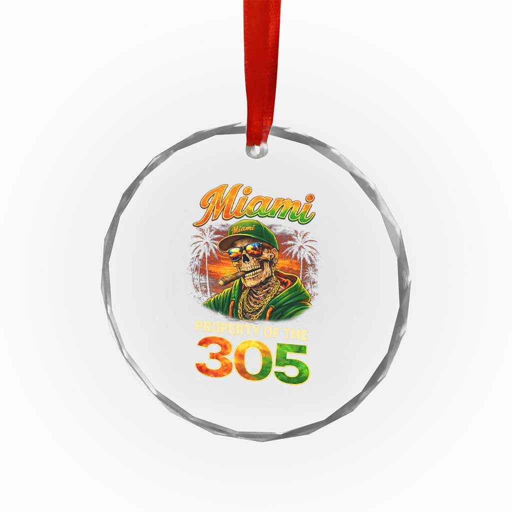 Miami Property of the 305 Skeleton Graphic Crystal Glass Ornament Street King with Sunset Florida Swag TS02 Print Your Wear