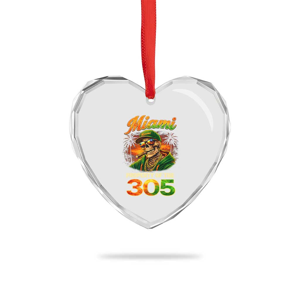Miami Property of the 305 Skeleton Graphic Heart Crystal Glass Ornament Street King with Sunset Florida Swag TS02 Print Your Wear