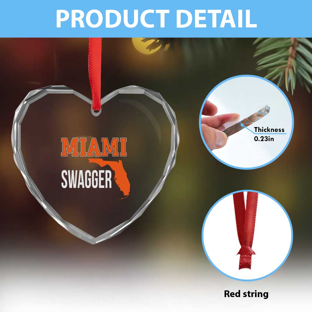 Miami Swagger Pride Heart Crystal Glass Ornament Florida State Map Local Love TS02 Print Your Wear