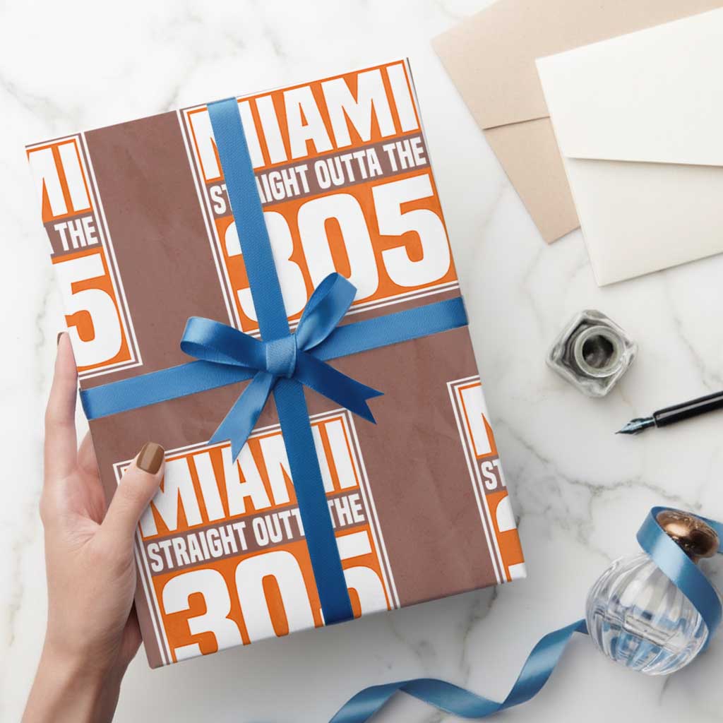 Miami Wrapping Paper Roll Straight Outta The 305 Area Code Florida Pride TS10 Mocha Print Your Wear