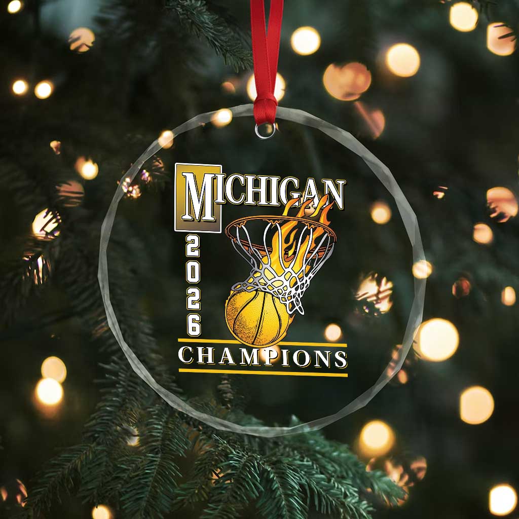 Michigan 2026 Flaming Hoop Basketball Lover Crystal Glass Ornament Champions Victory Graphic Sports Fan TS12 Print Your Wear