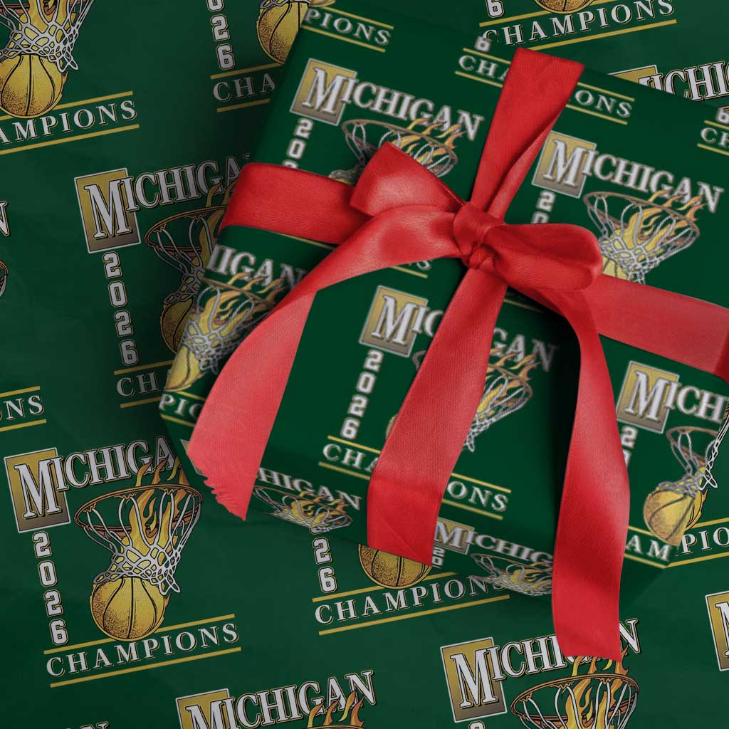 Michigan 2026 Flaming Hoop Basketball Lover Wrapping Paper Roll Champions Victory Graphic Sports Fan TS12 Green Print Your Wear