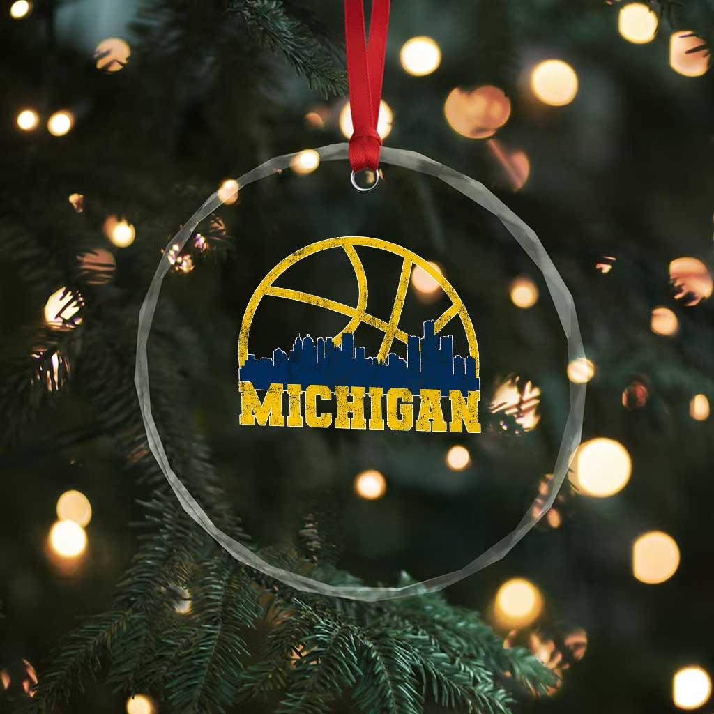 Michigan Fan Basketball Grooves Skyline MI State Crystal Glass Ornament TS11 Print Your Wear