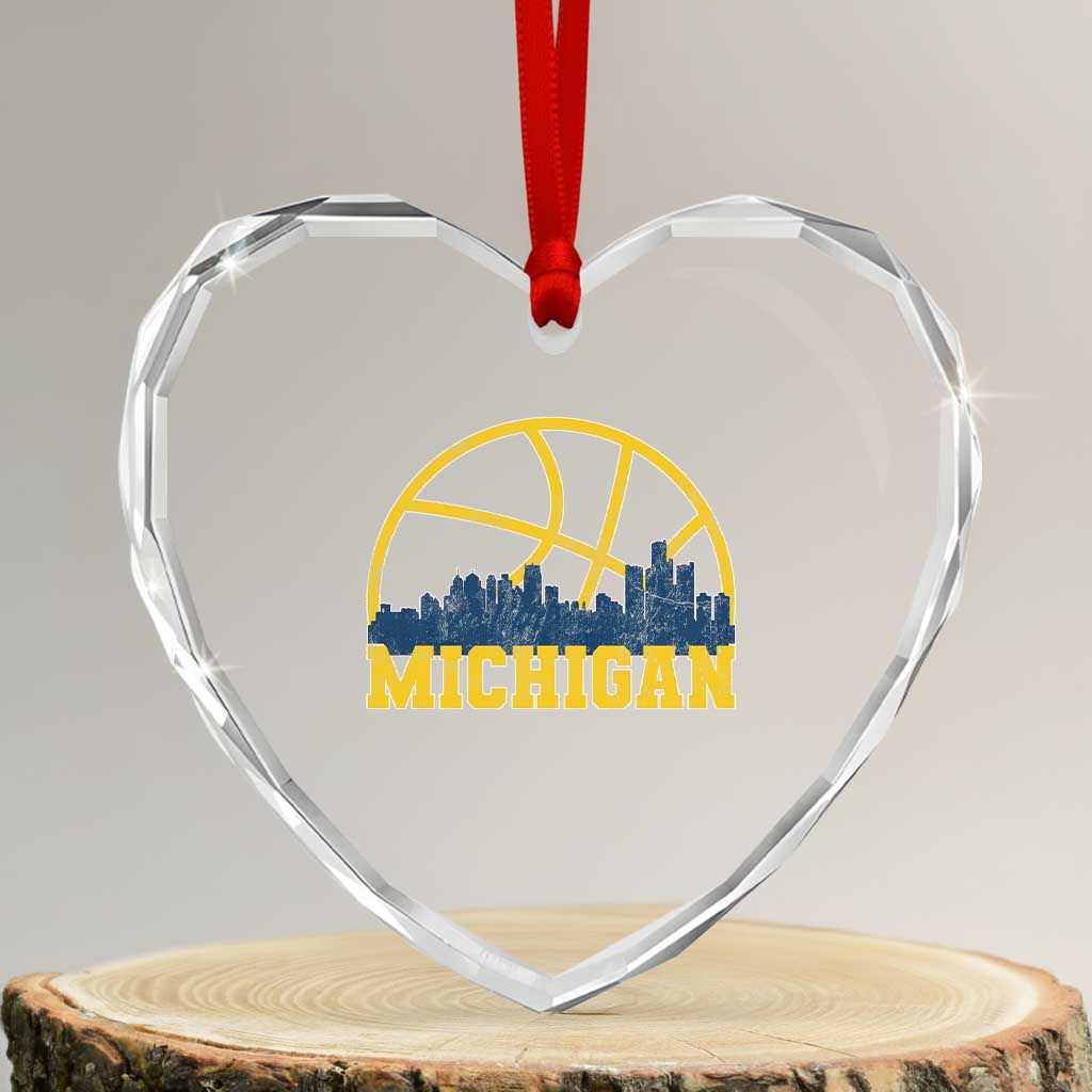 Michigan Fan Basketball Grooves Skyline MI State Heart Crystal Glass Ornament TS11 Transparent Glass 3'' Heart Print Your Wear