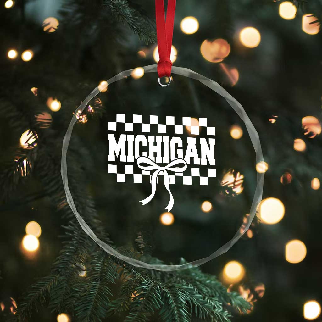 Michigan Fan Crystal Glass Ornament MI State Sport Coquette Bow Checkered Design Game Day TS11 Print Your Wear