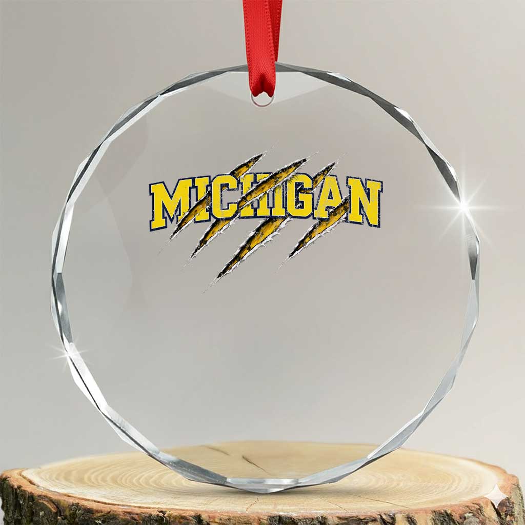 Michigan Fan Crystal Glass Ornament MI State Sports Game Day Scratch Mark TS11 Transparent Glass 3'' Circle Print Your Wear