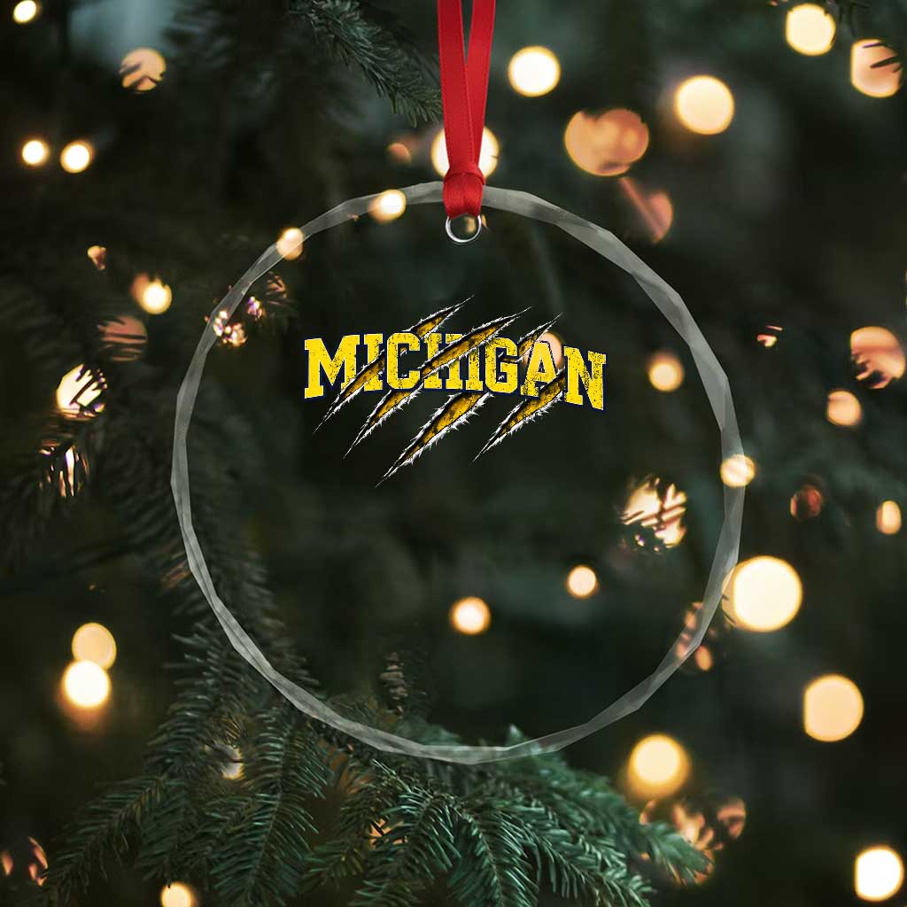 Michigan Fan Crystal Glass Ornament MI State Sports Game Day Scratch Mark TS11 Print Your Wear
