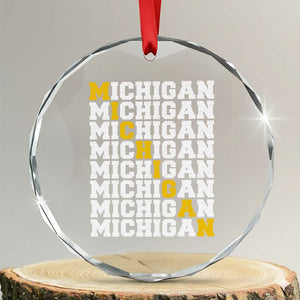 Michigan Fan Crystal Glass Ornament Yellow Bold Athletic Sport State Letters Game Day TS11 Transparent Glass 3'' Circle Print Your Wear