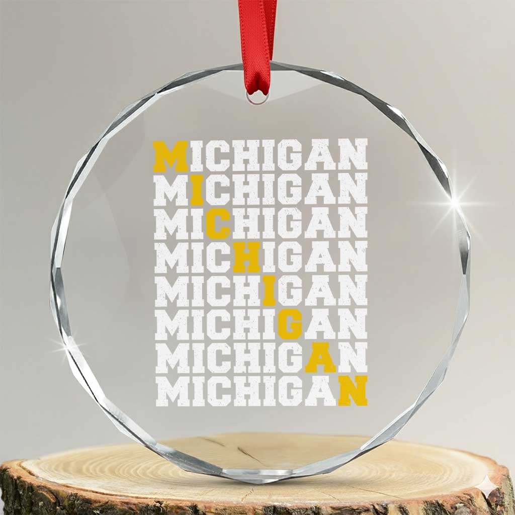 Michigan Fan Crystal Glass Ornament Yellow Bold Athletic Sport State Letters Game Day TS11 Transparent Glass 3'' Circle Print Your Wear