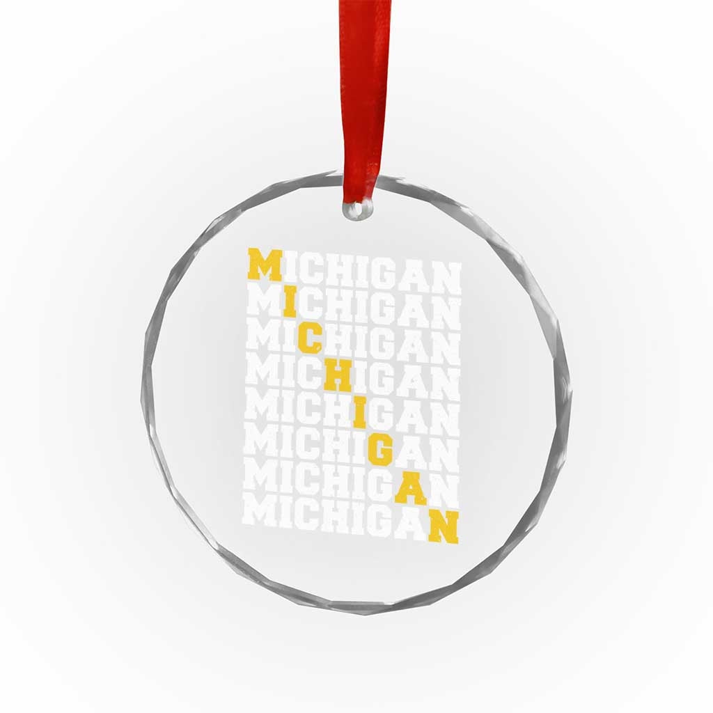 Michigan Fan Crystal Glass Ornament Yellow Bold Athletic Sport State Letters Game Day TS11 Print Your Wear