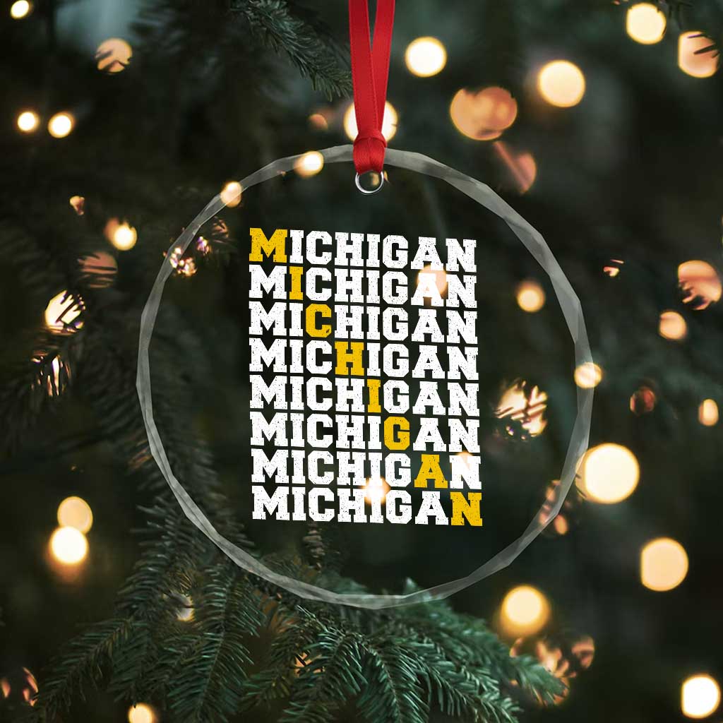 Michigan Fan Crystal Glass Ornament Yellow Bold Athletic Sport State Letters Game Day TS11 Print Your Wear