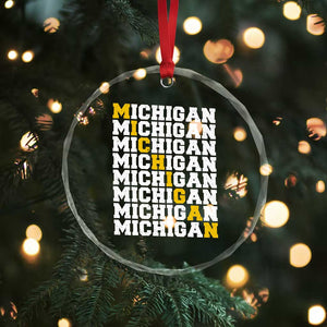 Michigan Fan Crystal Glass Ornament Yellow Bold Athletic Sport State Letters Game Day TS11 Print Your Wear