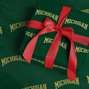 Michigan Fan Wrapping Paper Roll Yellow Bold Sport State Letters Game Day TS11 Green Print Your Wear