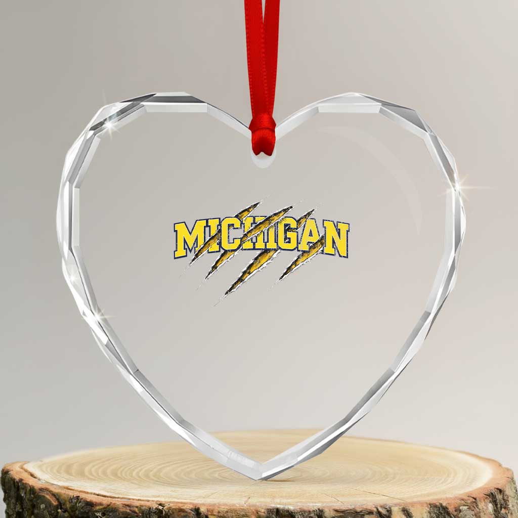 Michigan Fan Heart Crystal Glass Ornament MI State Sports Game Day Scratch Mark TS11 Transparent Glass 3'' Heart Print Your Wear