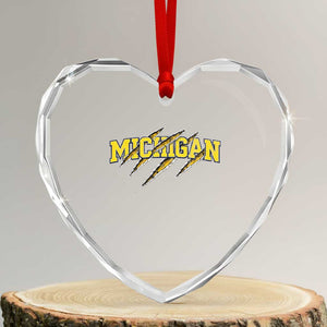 Michigan Fan Heart Crystal Glass Ornament MI State Sports Game Day Scratch Mark TS11 Transparent Glass 3'' Heart Print Your Wear