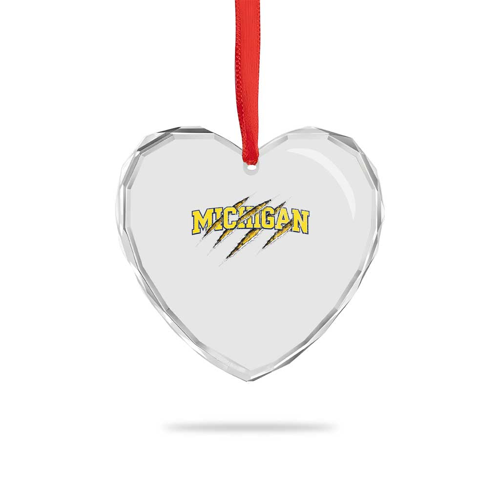 Michigan Fan Heart Crystal Glass Ornament MI State Sports Game Day Scratch Mark TS11 Print Your Wear