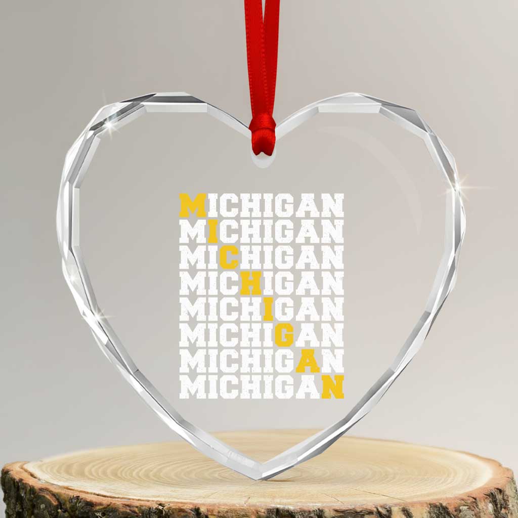 Michigan Fan Heart Crystal Glass Ornament Yellow Bold Athletic Sport State Letters Game Day TS11 Transparent Glass 3'' Heart Print Your Wear
