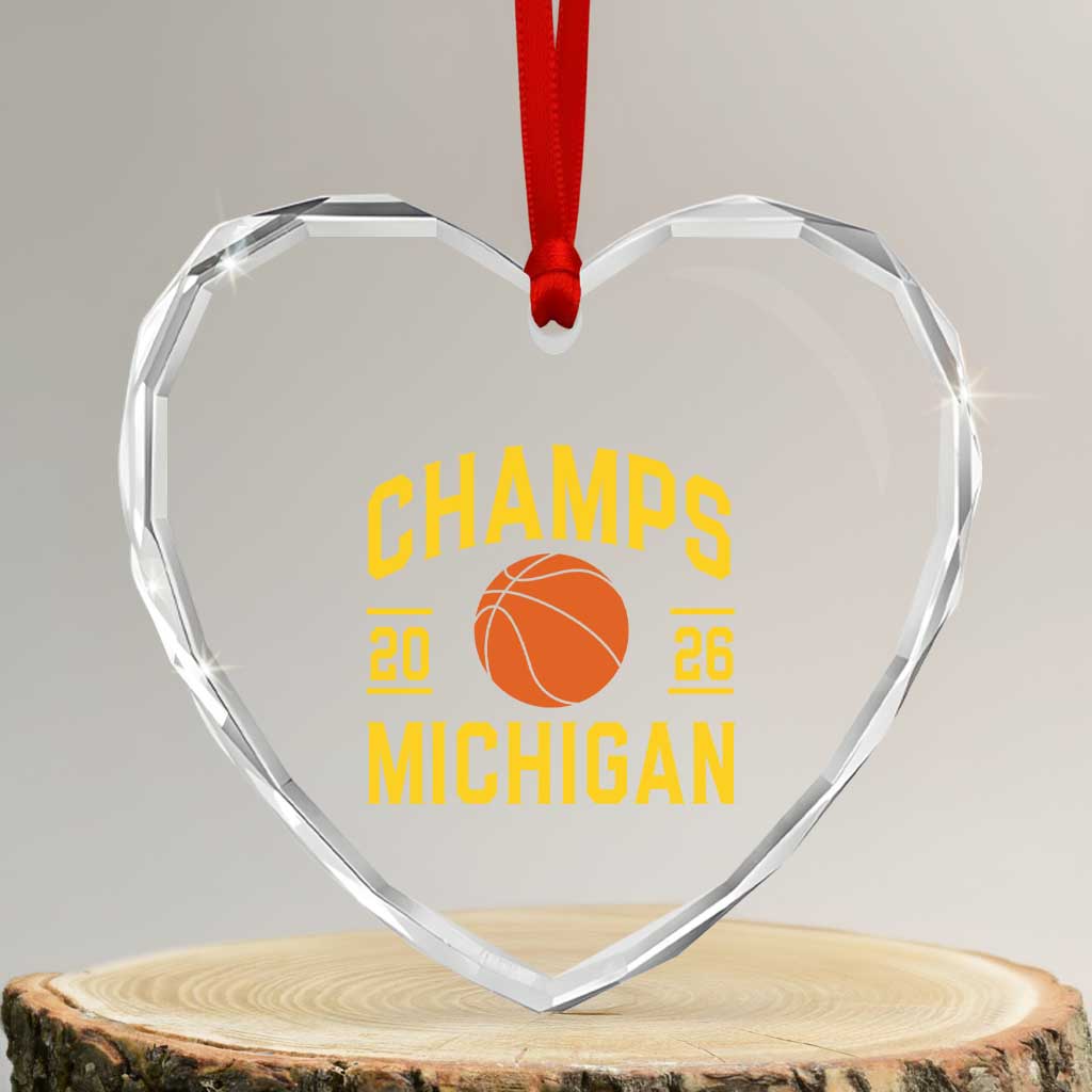 Michigan Hoops Champions Graphic Heart Crystal Glass Ornament 2026 Basketball Victory Pride TS12 Transparent Glass 3'' Heart Print Your Wear