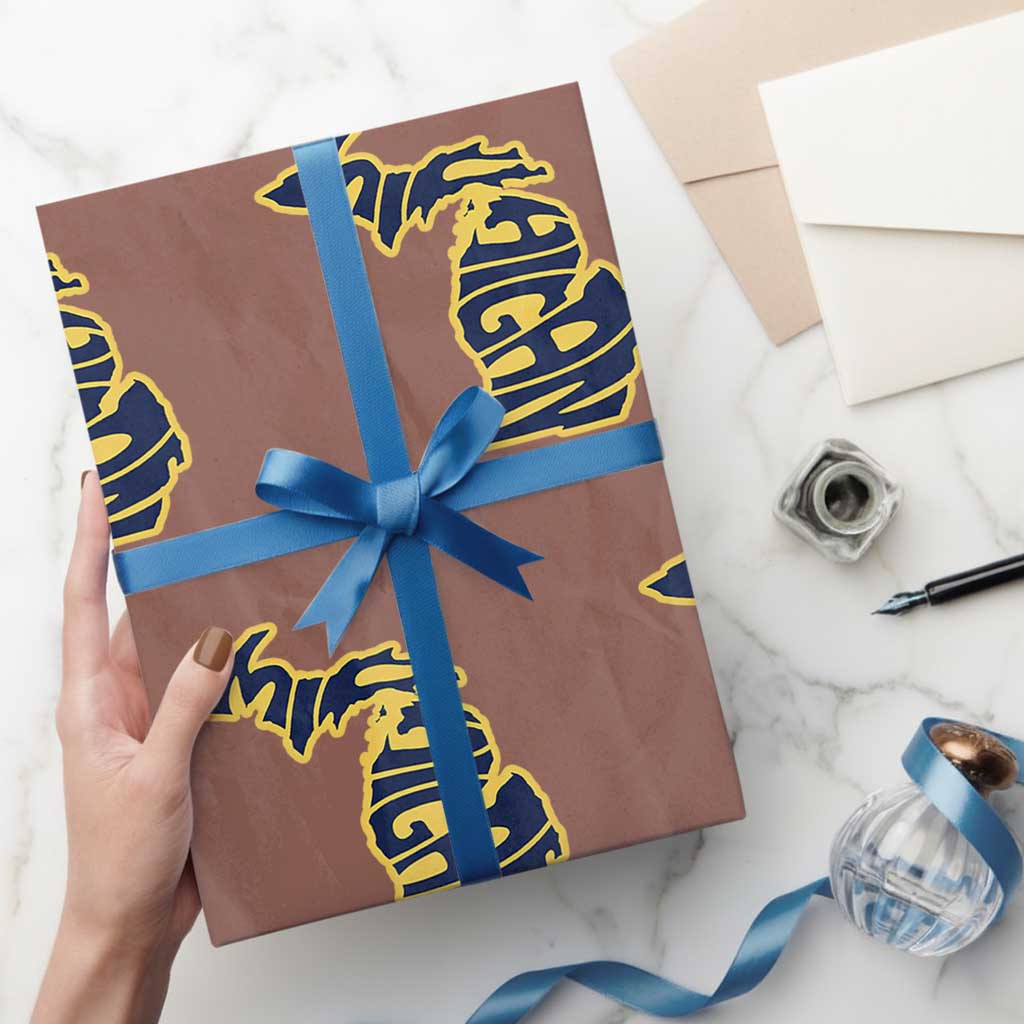 Michigan Lover State Map Pride Souvenir Gift Wrapping Paper Roll TS12 Mocha Print Your Wear