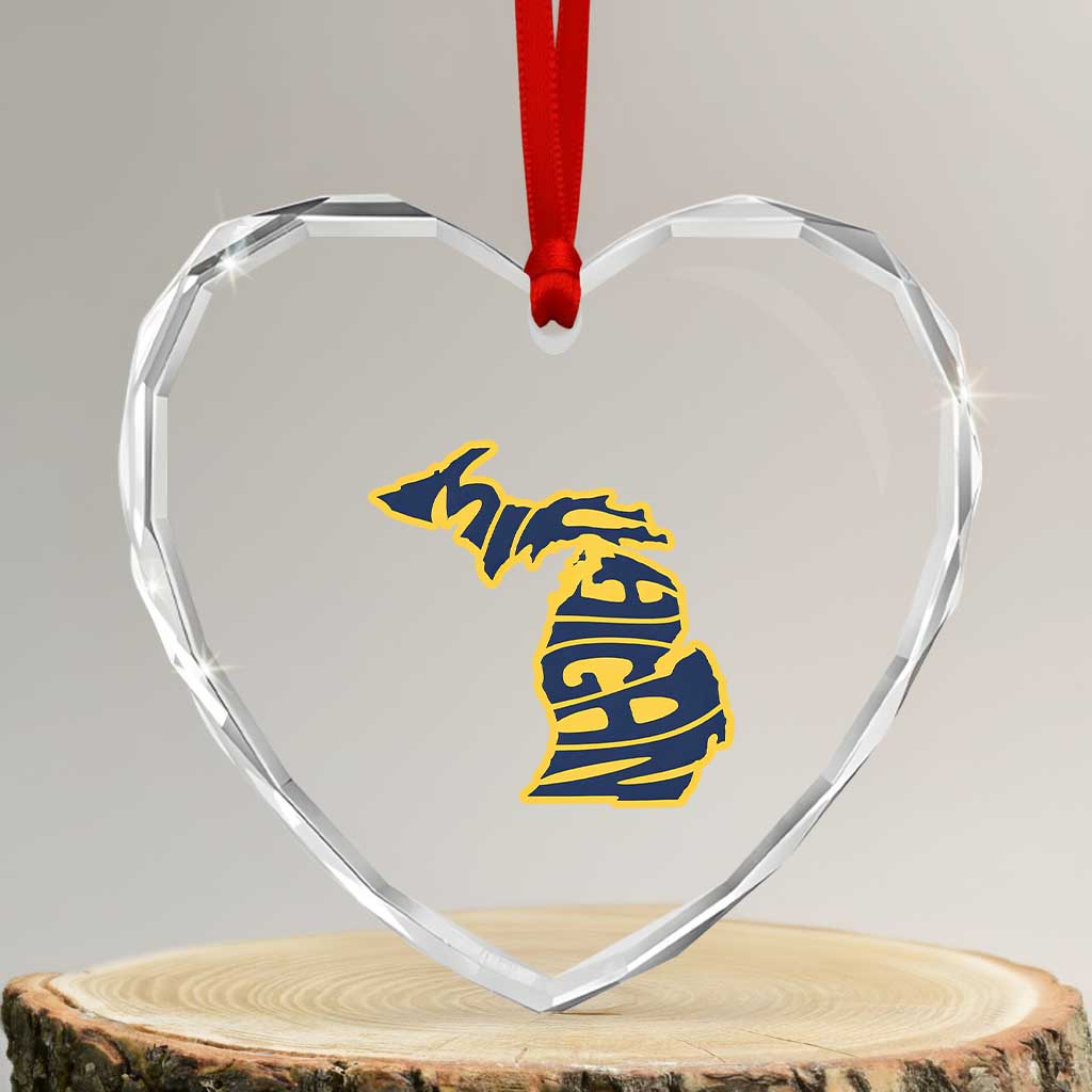 Michigan Lover State Map Pride Souvenir Gift Heart Crystal Glass Ornament TS12 Transparent Glass 3'' Heart Print Your Wear