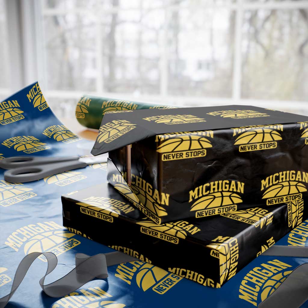 Michigan Never Stops Wrapping Paper Roll Great Lakes State Basketball Pride Gift TS12 Black Print Your Wear