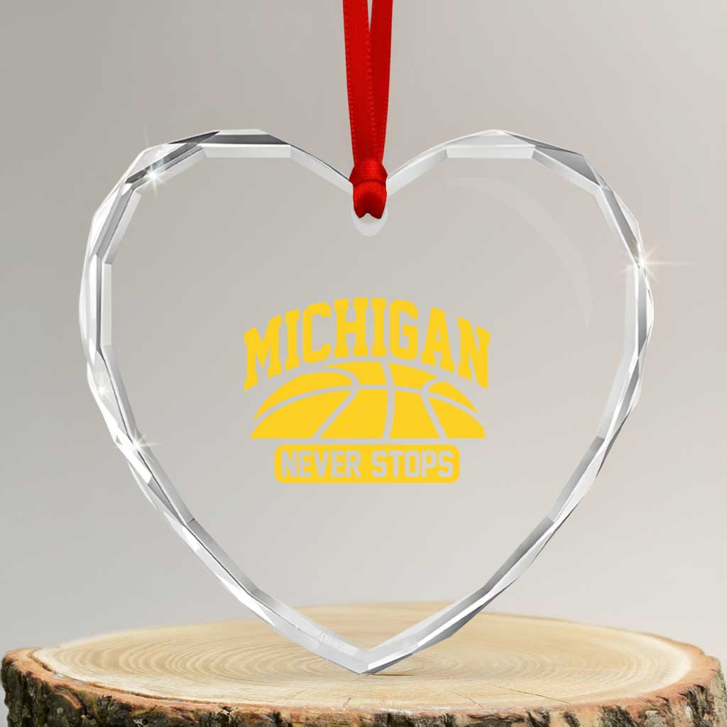 Michigan Never Stops Heart Crystal Glass Ornament Great Lakes State Basketball Pride Gift TS12 Transparent Glass 3'' Heart Print Your Wear